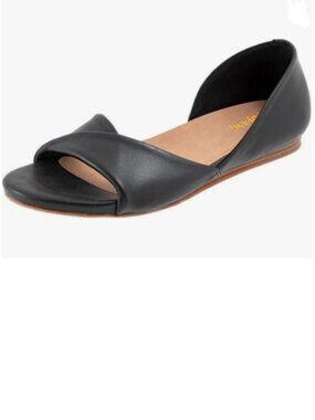 Maiyang Black Open Toe D'Orsay Flat Sandals Slip on Soft Insole Fashion Shoes